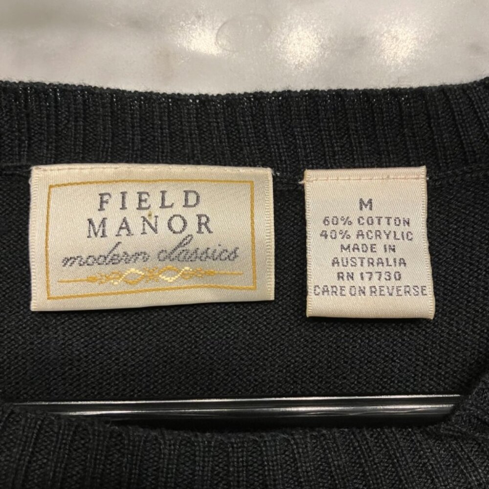 Field Manor Modern Classics Crew Neck Pullover Sweater Knit Black Medium - Picture 2 of 5